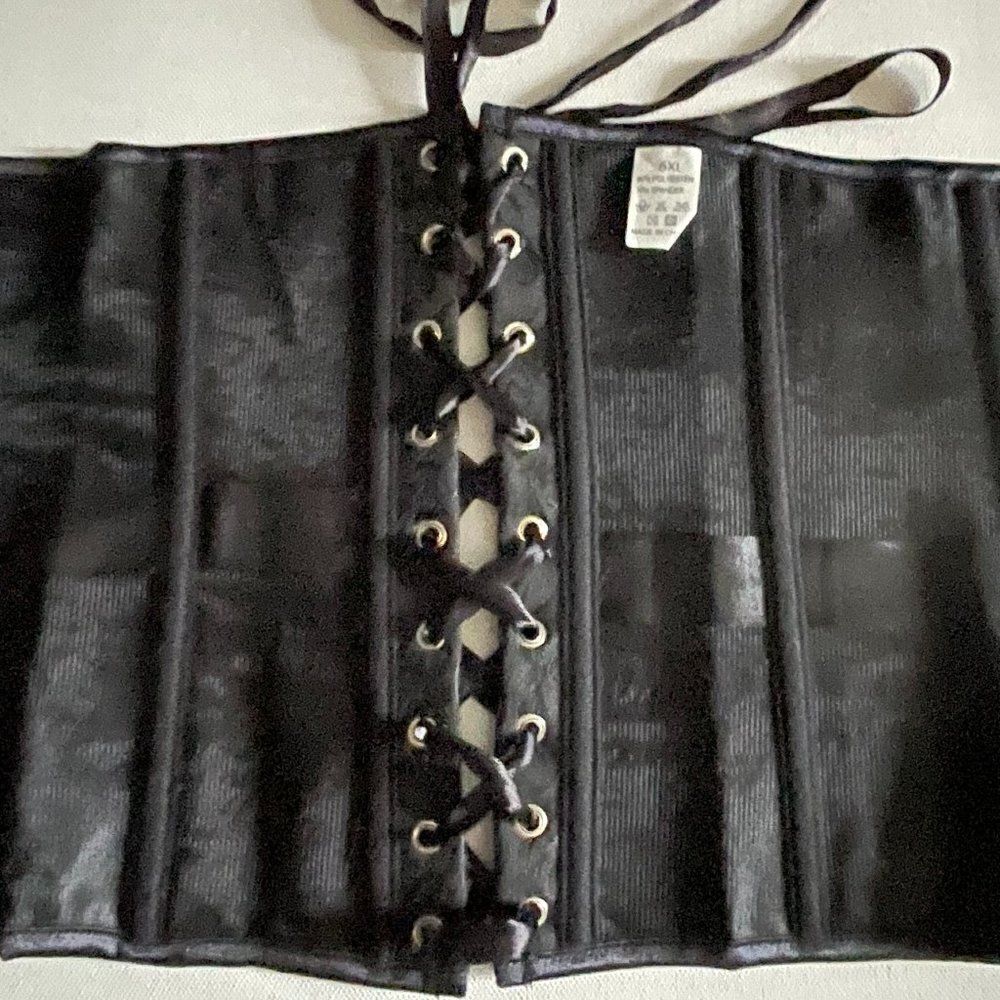 BLACK Jacquard Underbust Corset & Thong Large/5XL - Picture 7 of 8
